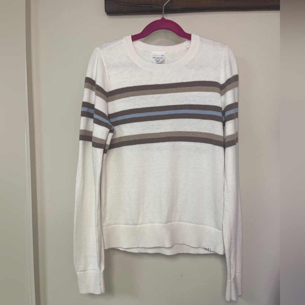 abercrombie kids: Girls Cream /Brown / Blue Stripe Sweater, Size 11 / 12